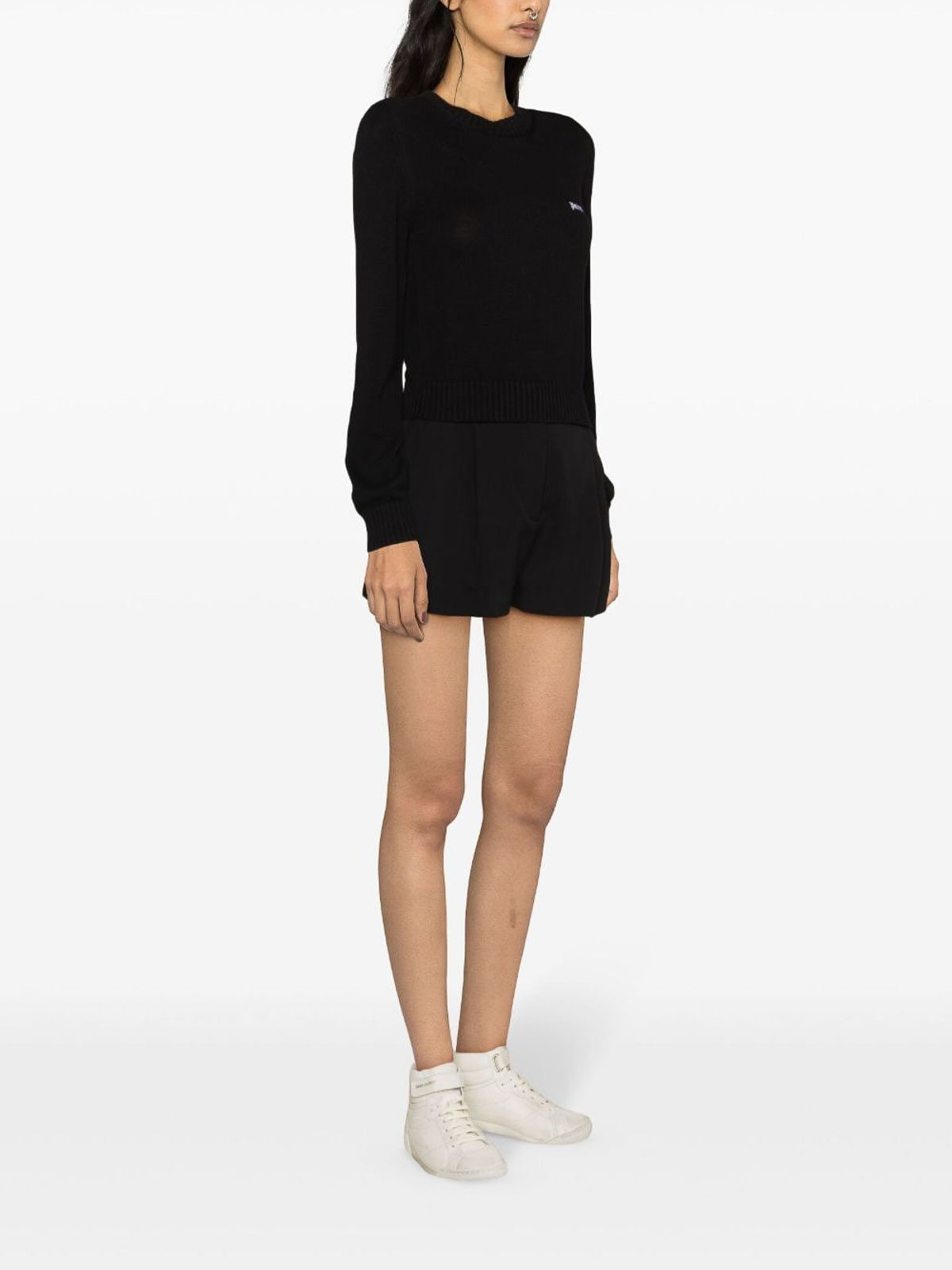 Shop Palm Angels Crew Neck Pullover In Black