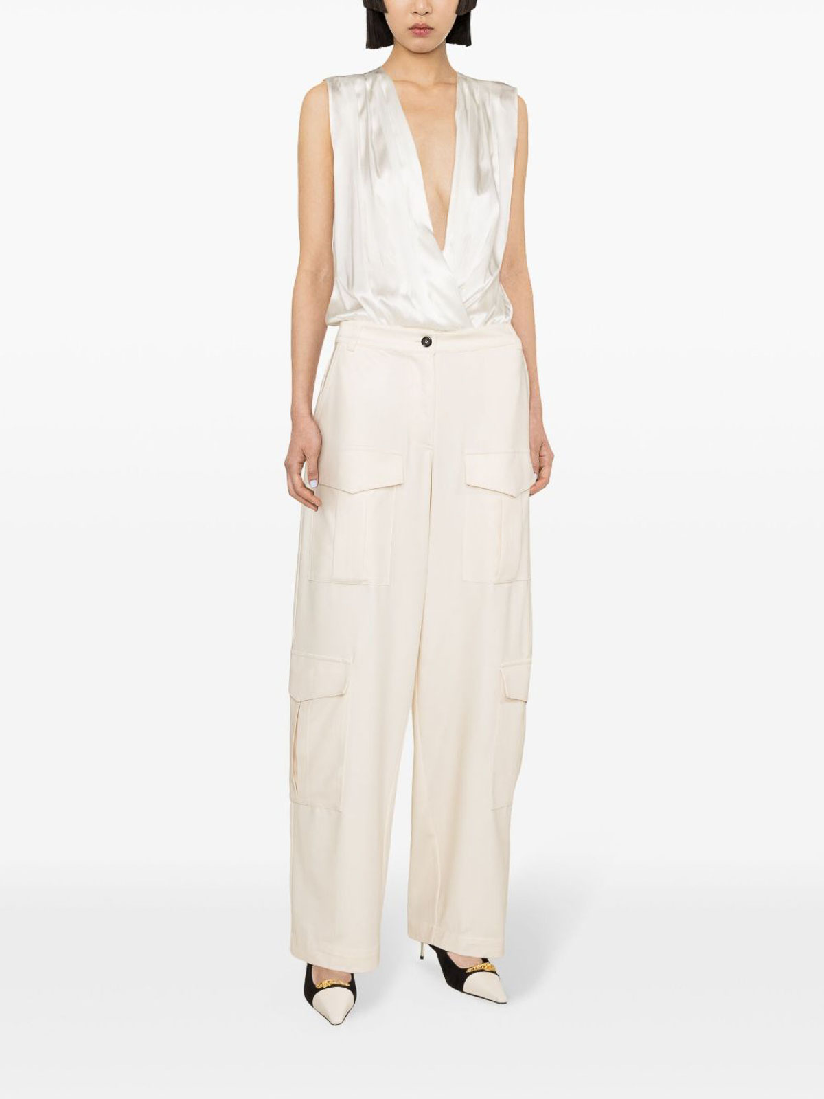 Shop Pinko Trousers With Cargo Pockets In Beige