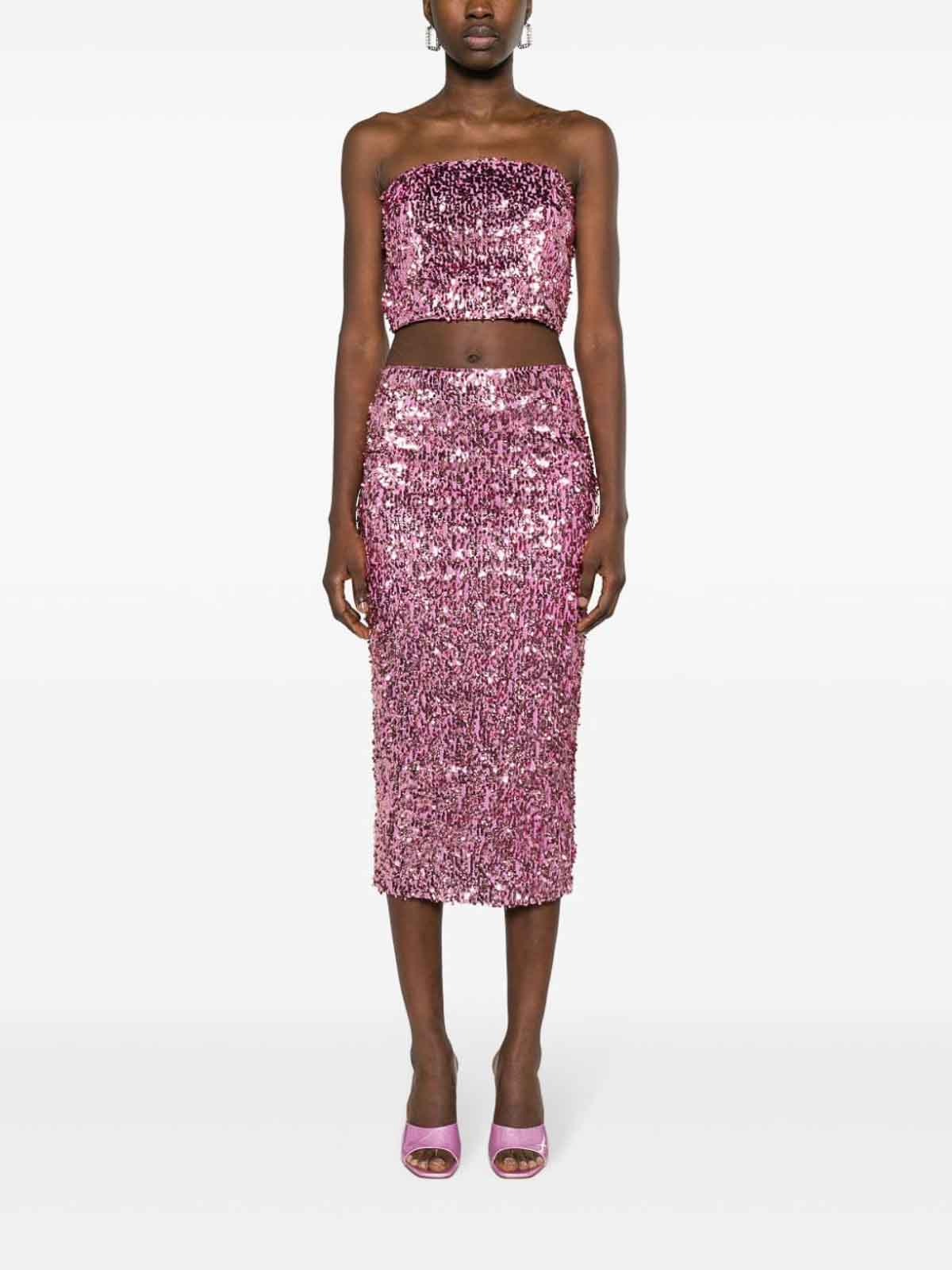 Shop Rotate Birger Christensen Bandeau Top With Sequins In Pink