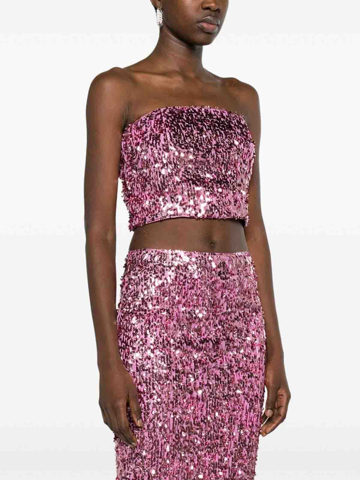 Shop Rotate Birger Christensen Bandeau Top With Sequins In Pink