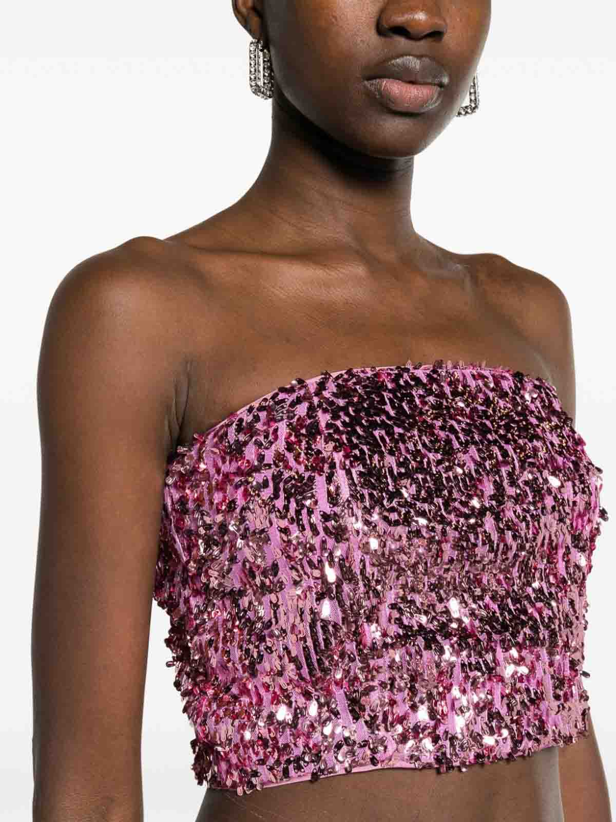 Shop Rotate Birger Christensen Bandeau Top With Sequins In Pink