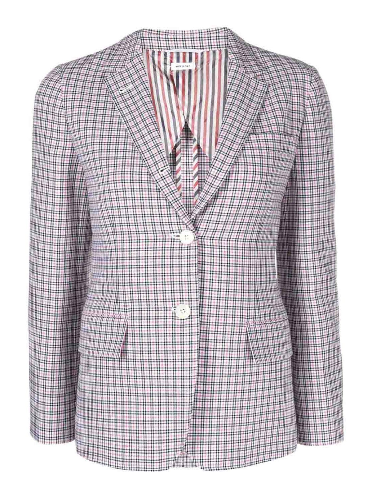 Shop Thom Browne Checked Single-breasted Blazer In White