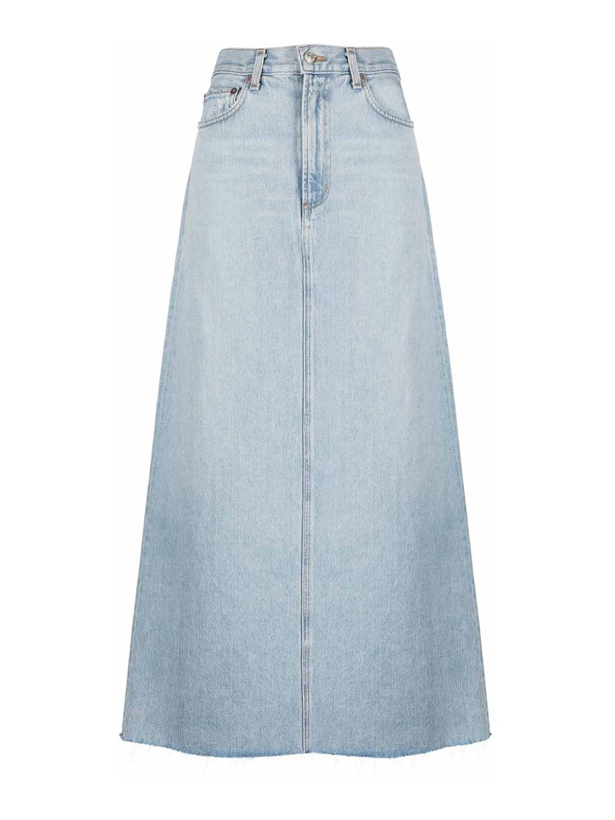 Shop Agolde Long Denim Skirt In Blue