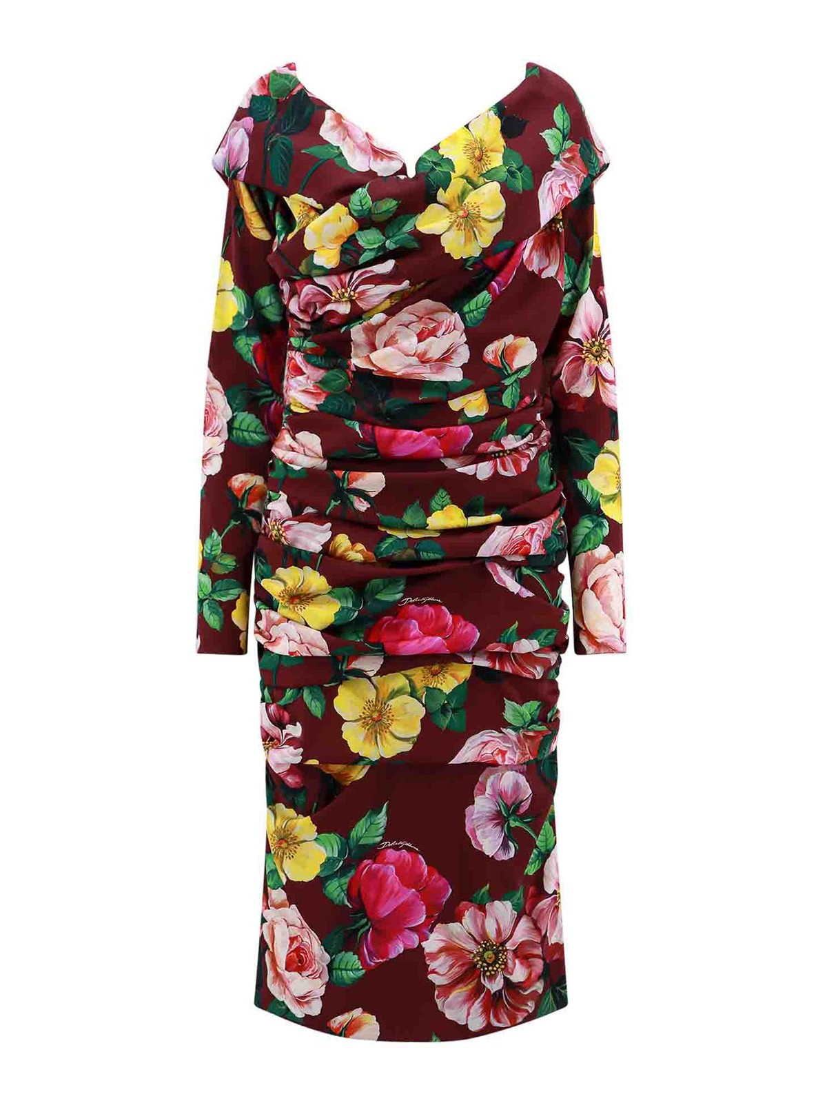 Shop Dolce & Gabbana Stretch Silk Dress With Floral Print In Multicolour