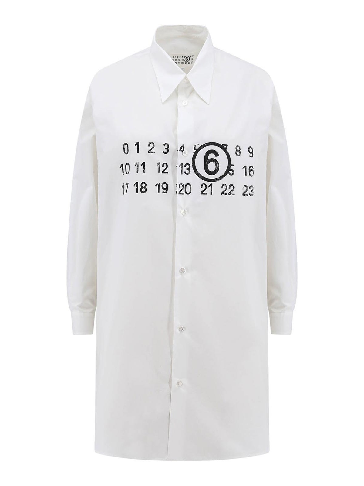 Shop Mm6 Maison Margiela Shirt Dress With Numeric Signature Print In White