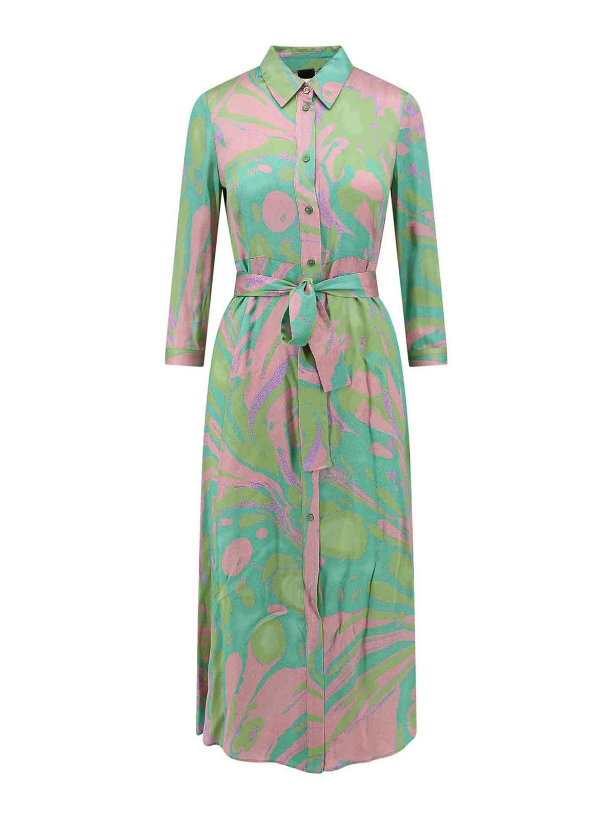 Shop Pinko Viscose Chemisier Dress With Multicolor Print In Multicolour