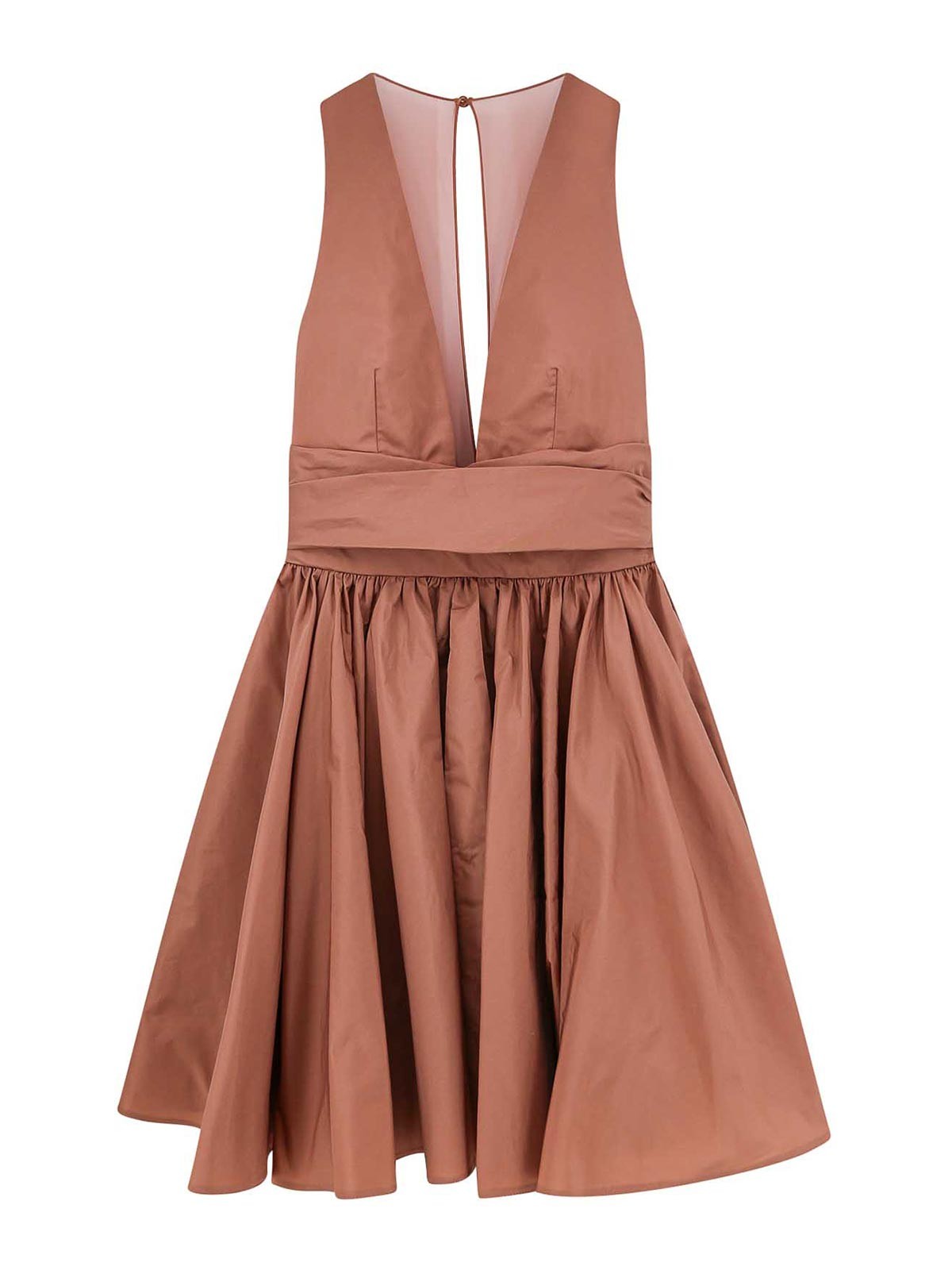 Shop Pinko Taffeta Dress With Mesh Inserts In Brown