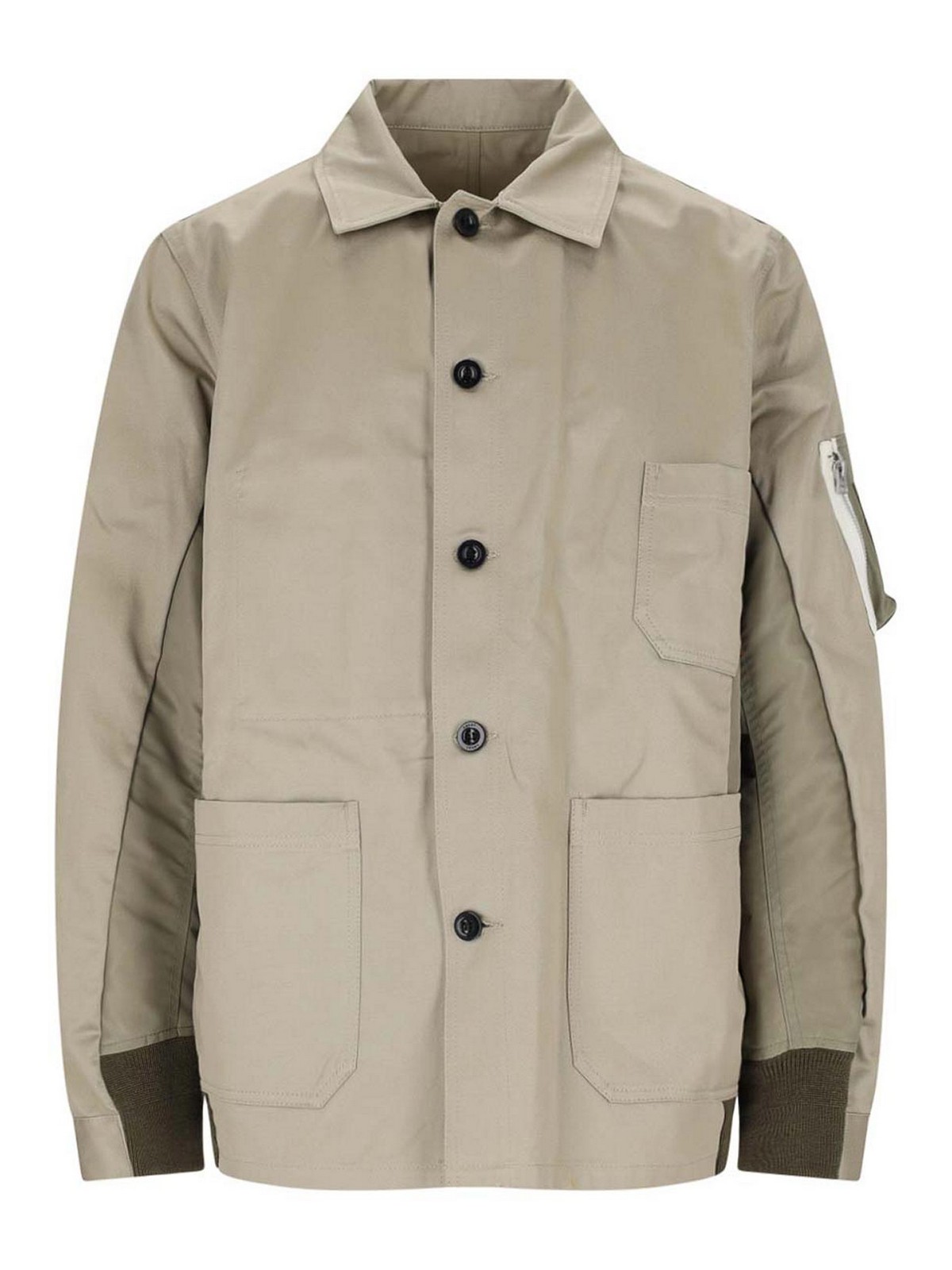 Shop Sacai Shirt Style Casual Jacket In Beige