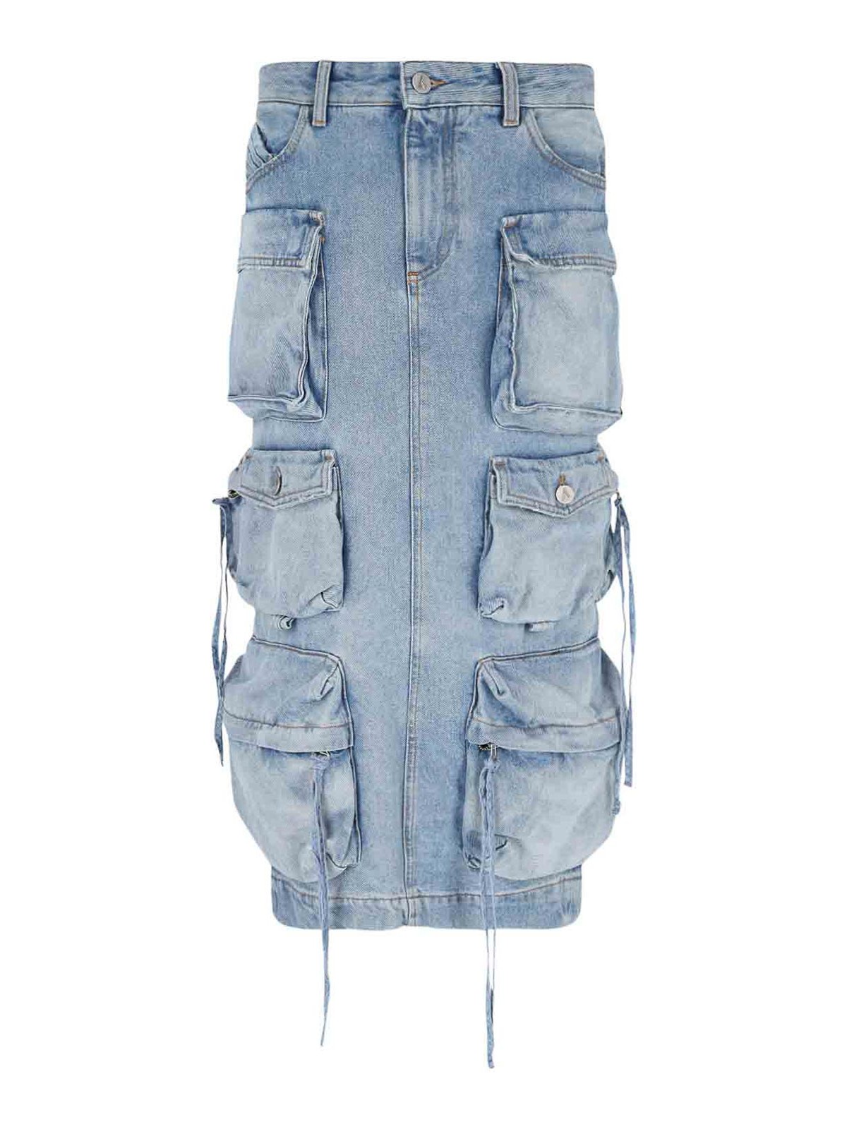 Shop Attico Multipockets Midi Skirt In Blue