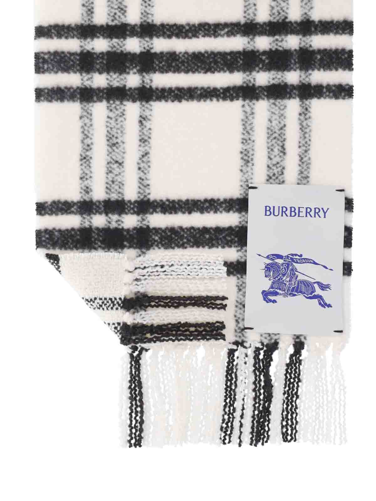Shop Burberry Check Motif Scarf In White