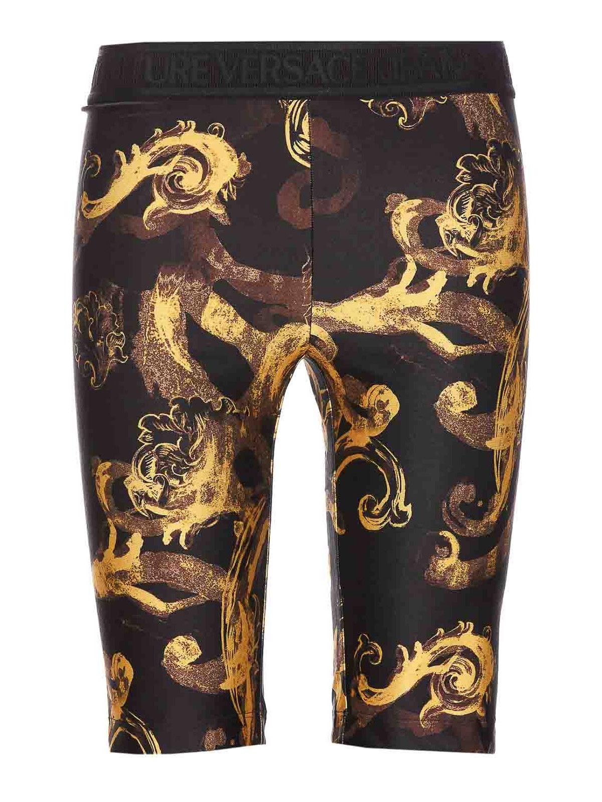 Versace Jeans Couture Watercolor Couture Short Leggings In Brown