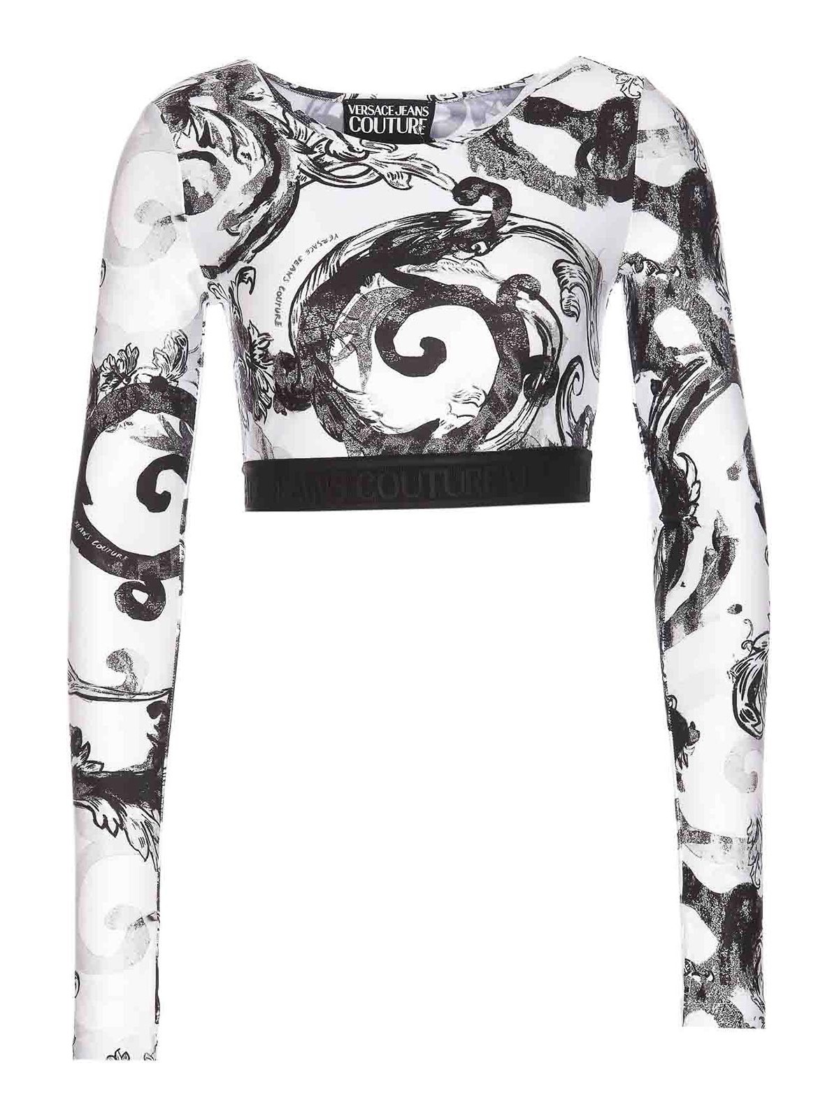 Shop Versace Jeans Couture Watercolor Couture Short Top In White