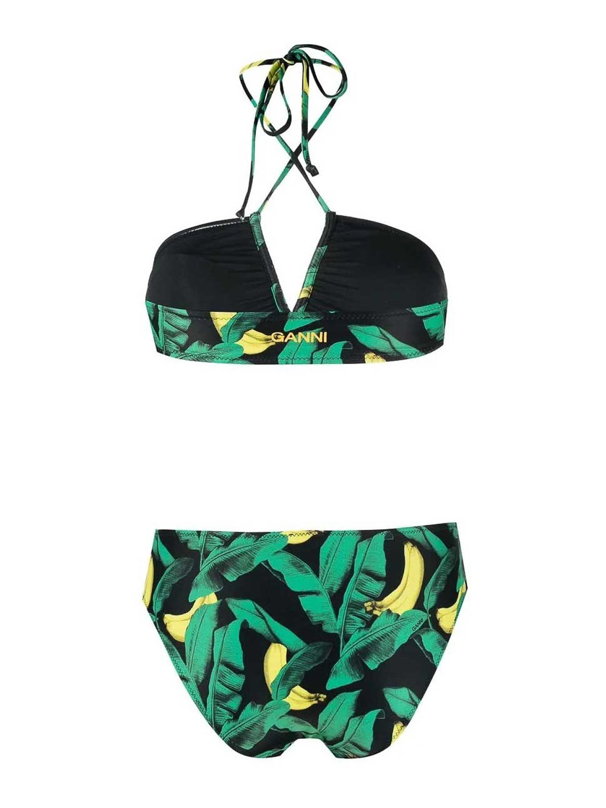 Shop Ganni Recycled Printed Bikini Top + Slip In Multicolour