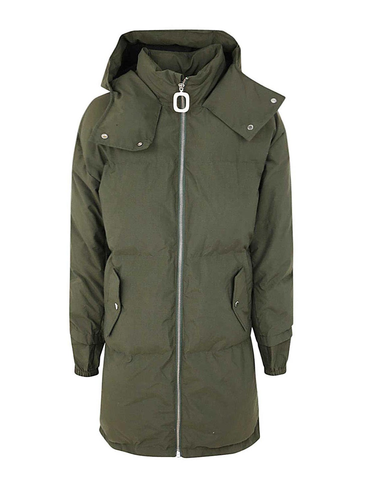 Shop Jw Anderson Contrast Hood Long Puffer Coat In Green