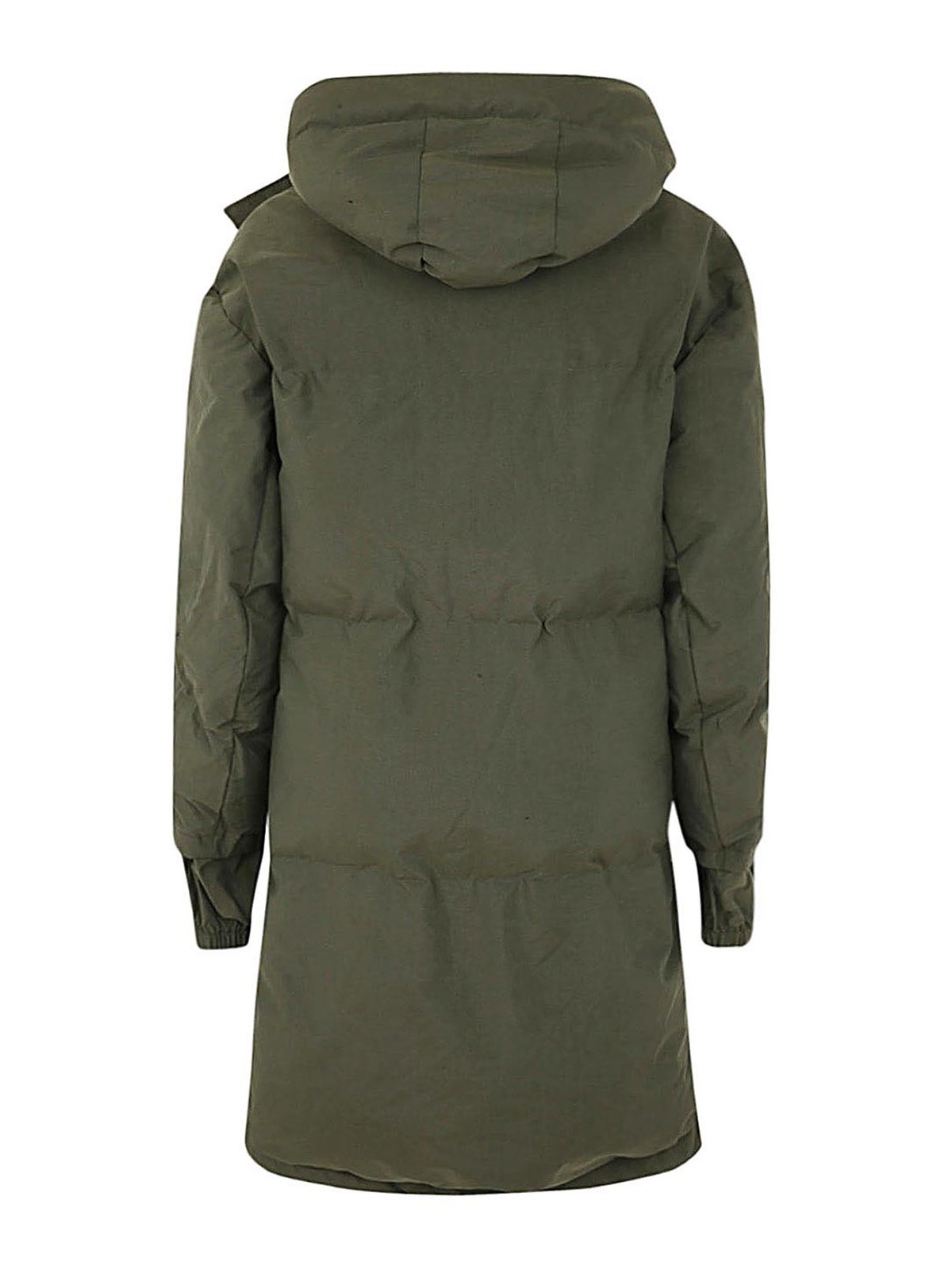 Shop Jw Anderson Contrast Hood Long Puffer Coat In Green