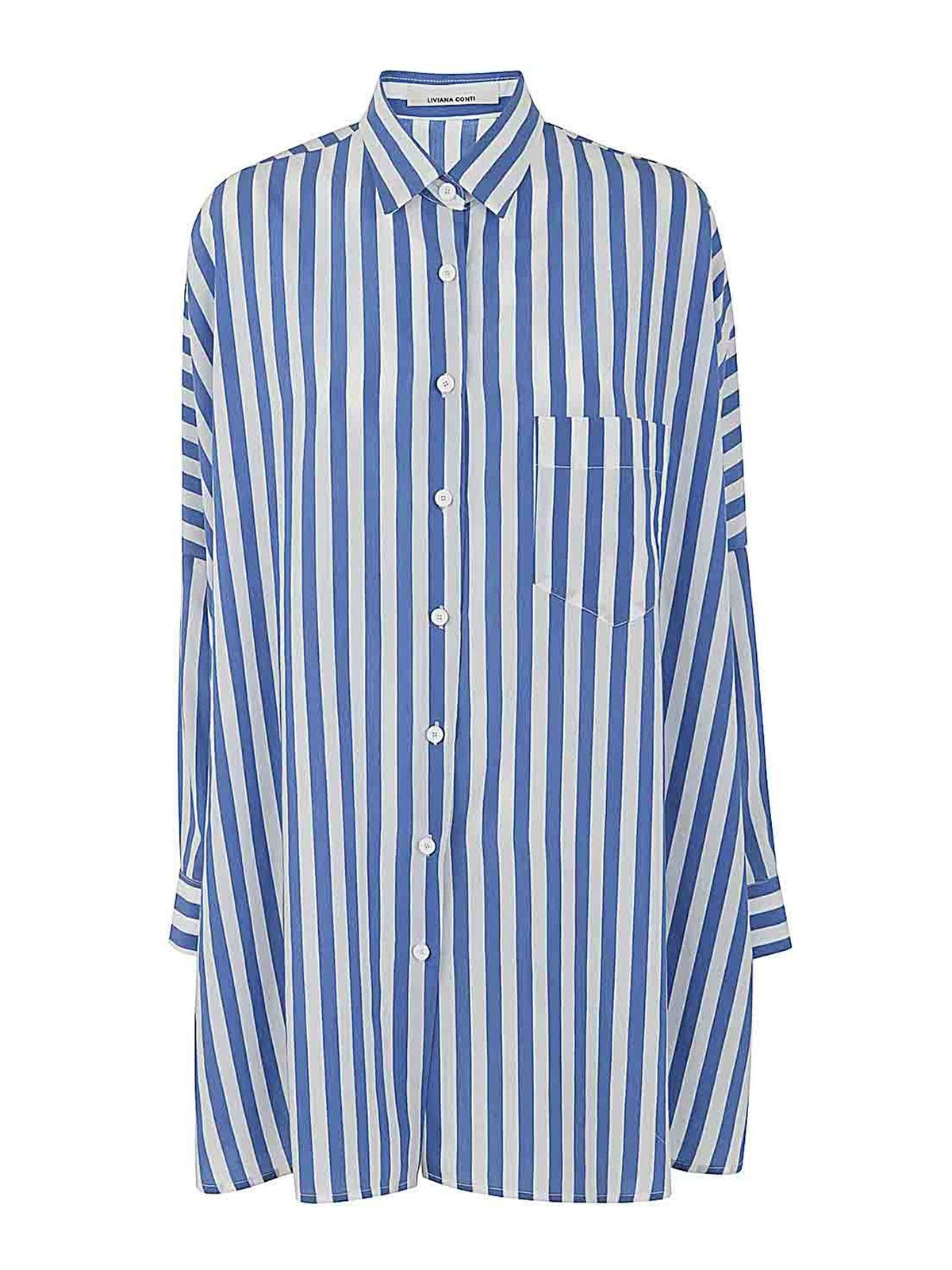 Shop Liviana Conti Striped Oversize Shirt In Blue