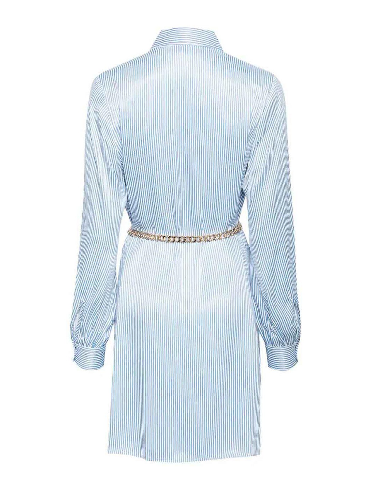 Shop Michael Kors Striped Chemisier Mini Dress With Belt In Blue