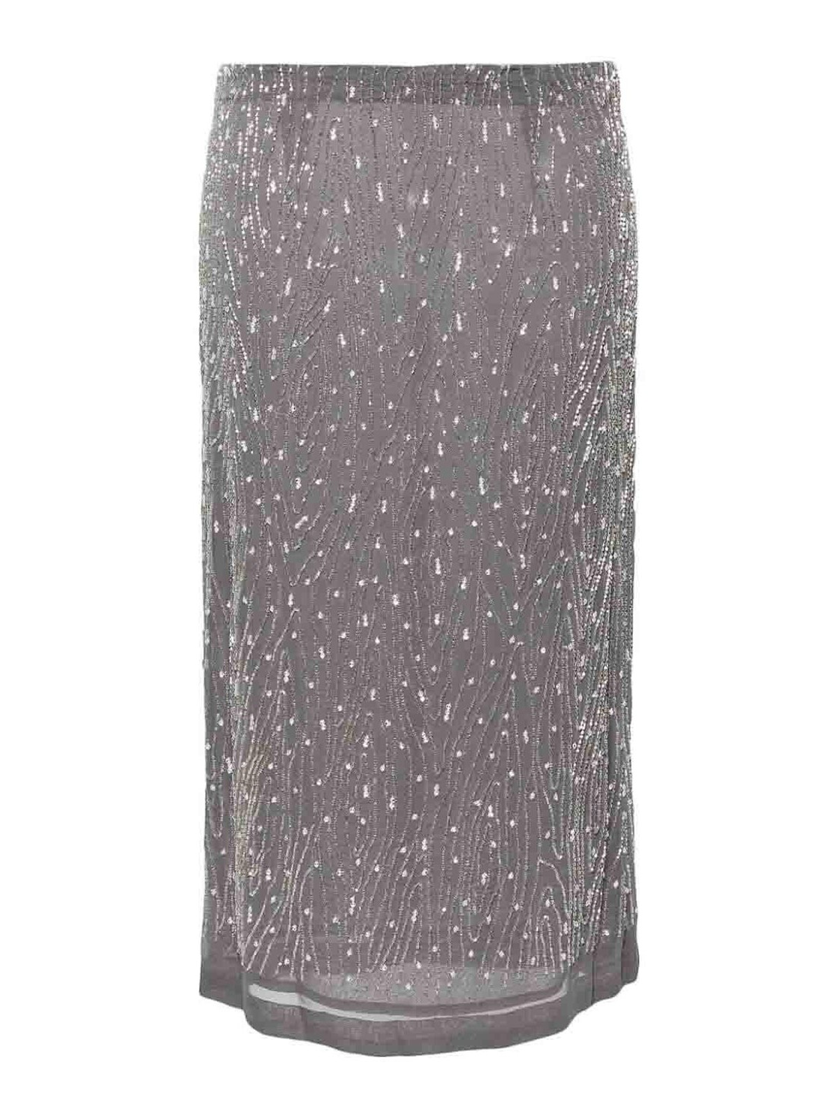 Shop P.a.r.o.s.h Longuette Skirt With Swarovsky In Grey