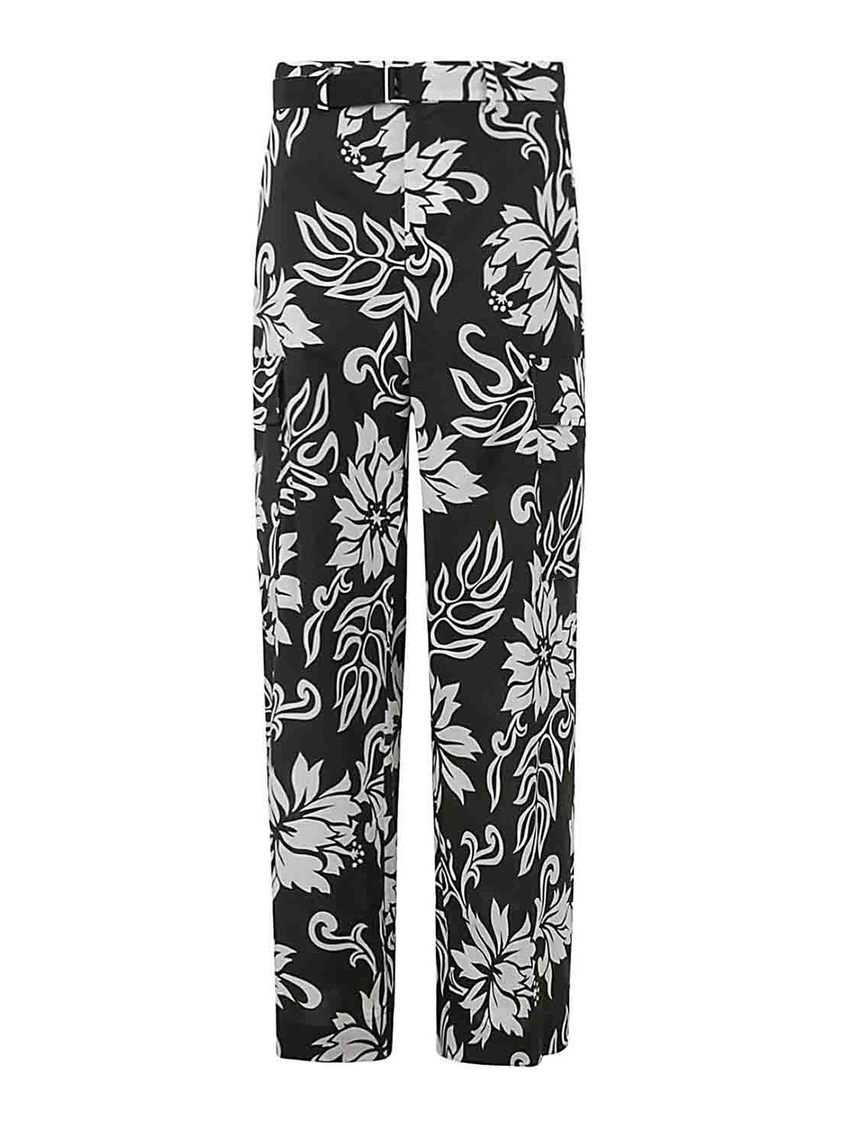 Sacai Floral Print Pants In Black