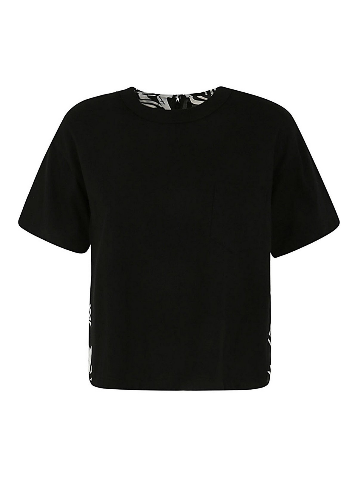 Sacai Floral Print Cotton Jersey T-shirts In Black