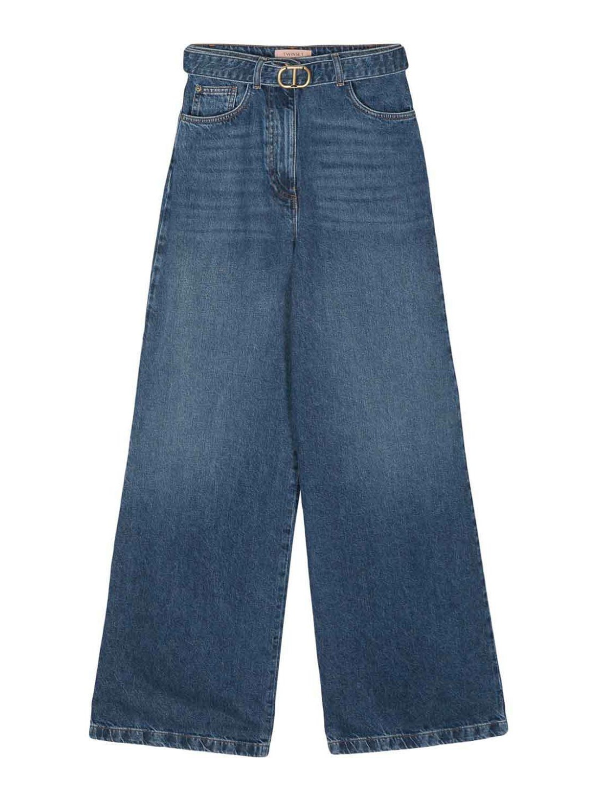 Twinset Wide Leg Jeans With Belt In Blue