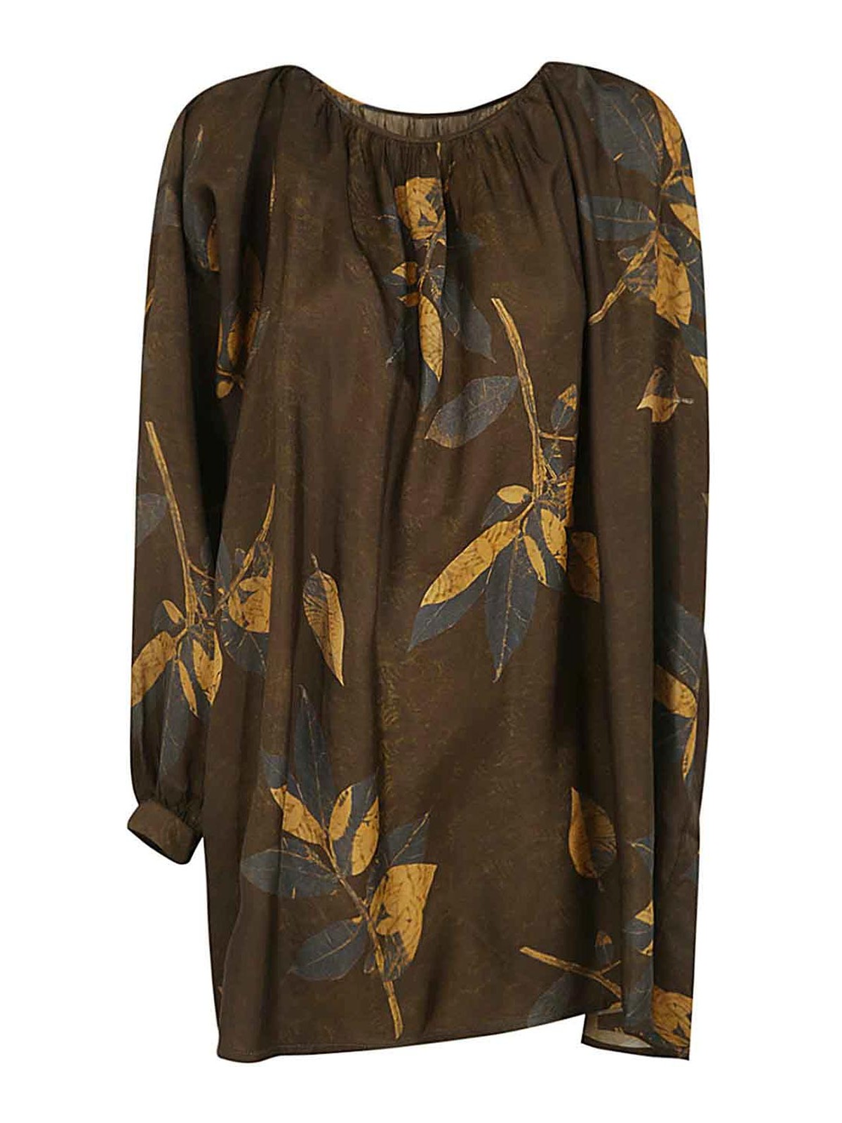 Uma Wang Allover Printed Draped Blouse In Brown