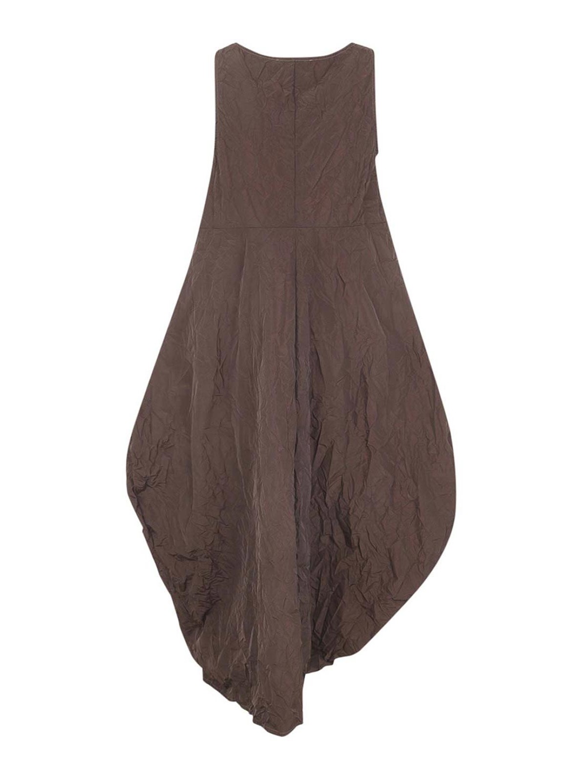 Shop Maria Calderara Marionetta Crinkled Opaque Taffeta Long Dress In Brown