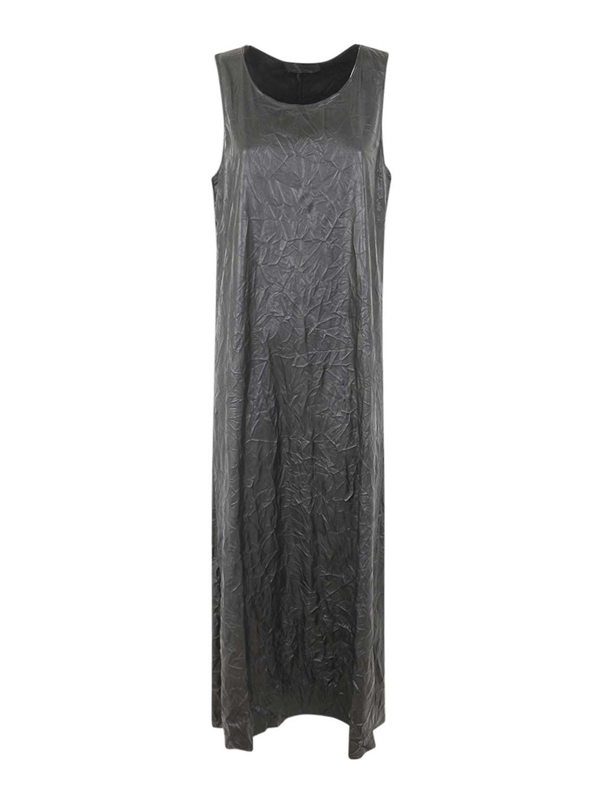Shop Maria Calderara Crinkled Faux Leather Long Dress In Black