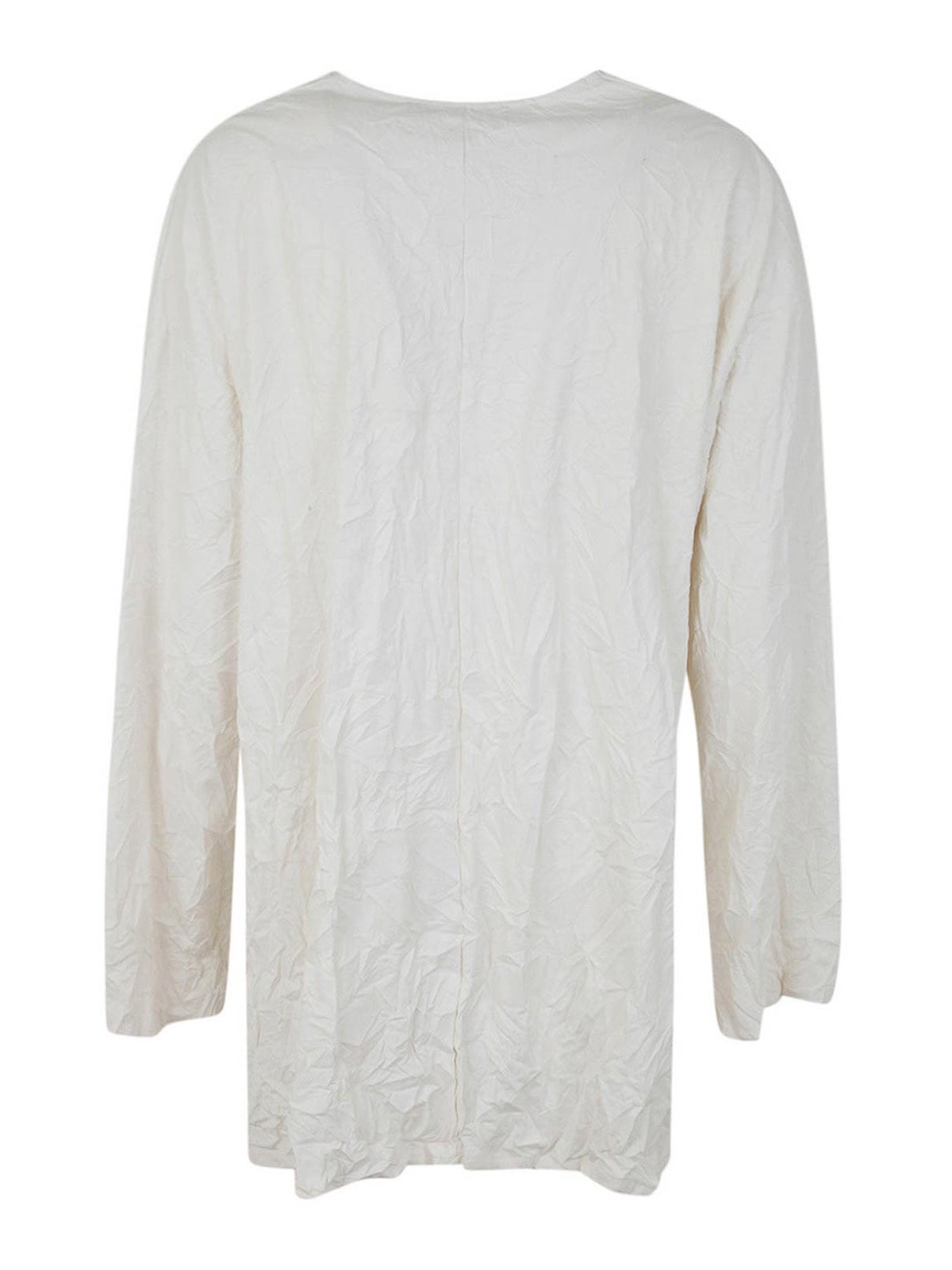 Shop Maria Calderara Crinkled Faux Leather Sweater In White