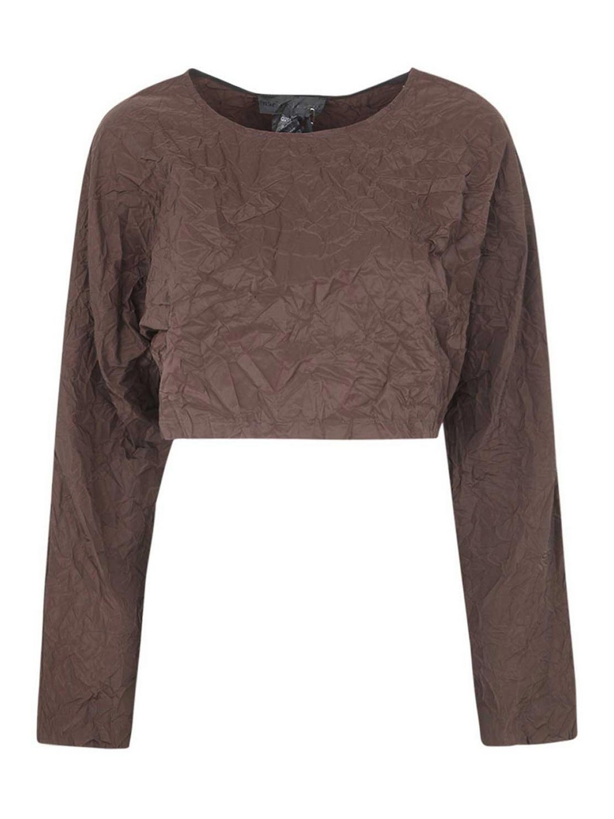 Shop Maria Calderara Crinkled Opaque Taffeta Sweater In Brown