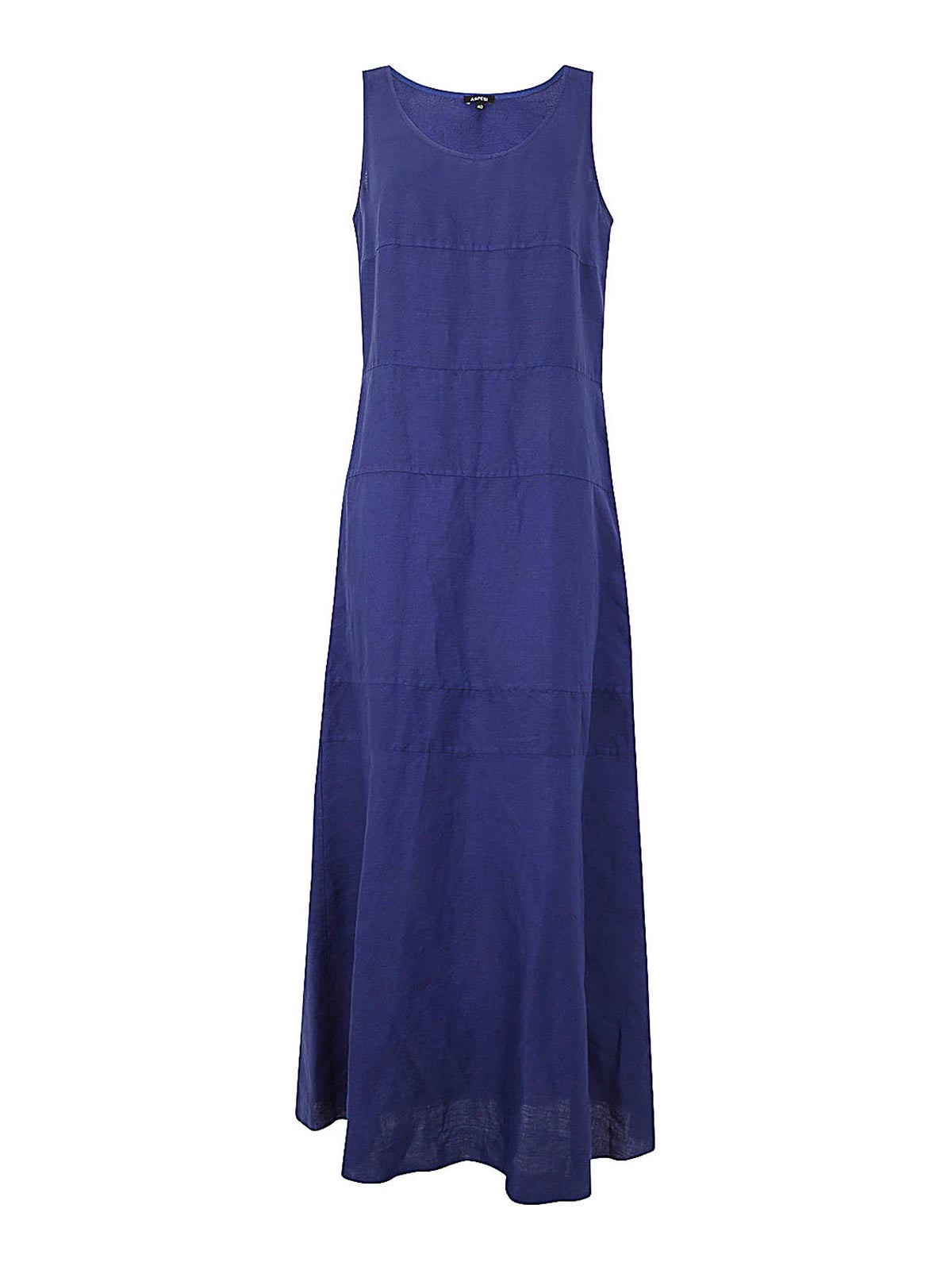 Shop Aspesi Linen Long Dress In Blue