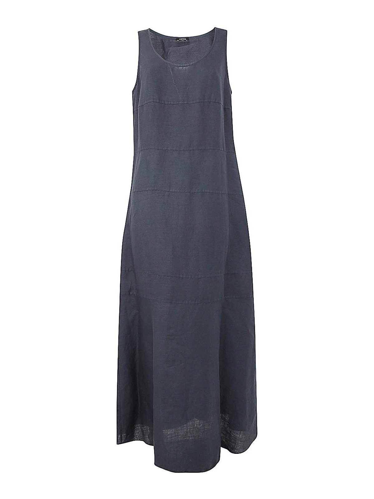 Shop Aspesi Linen Long Dress In Blue