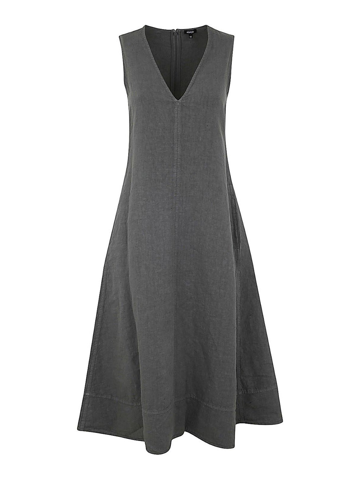 Shop Aspesi Linen Long Dress In Grey