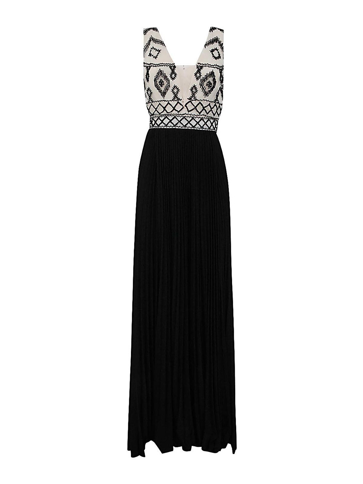 Shop Elisabetta Franchi Sequined Pleated Long Dress In Black