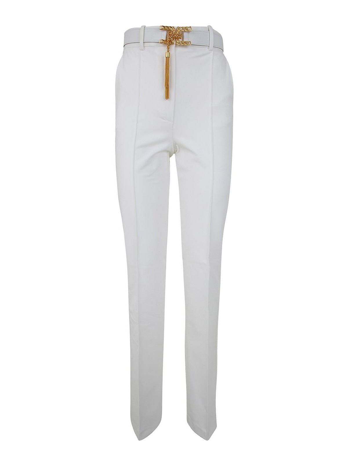 Shop Elisabetta Franchi Straight Leg Trousers With Belt In White