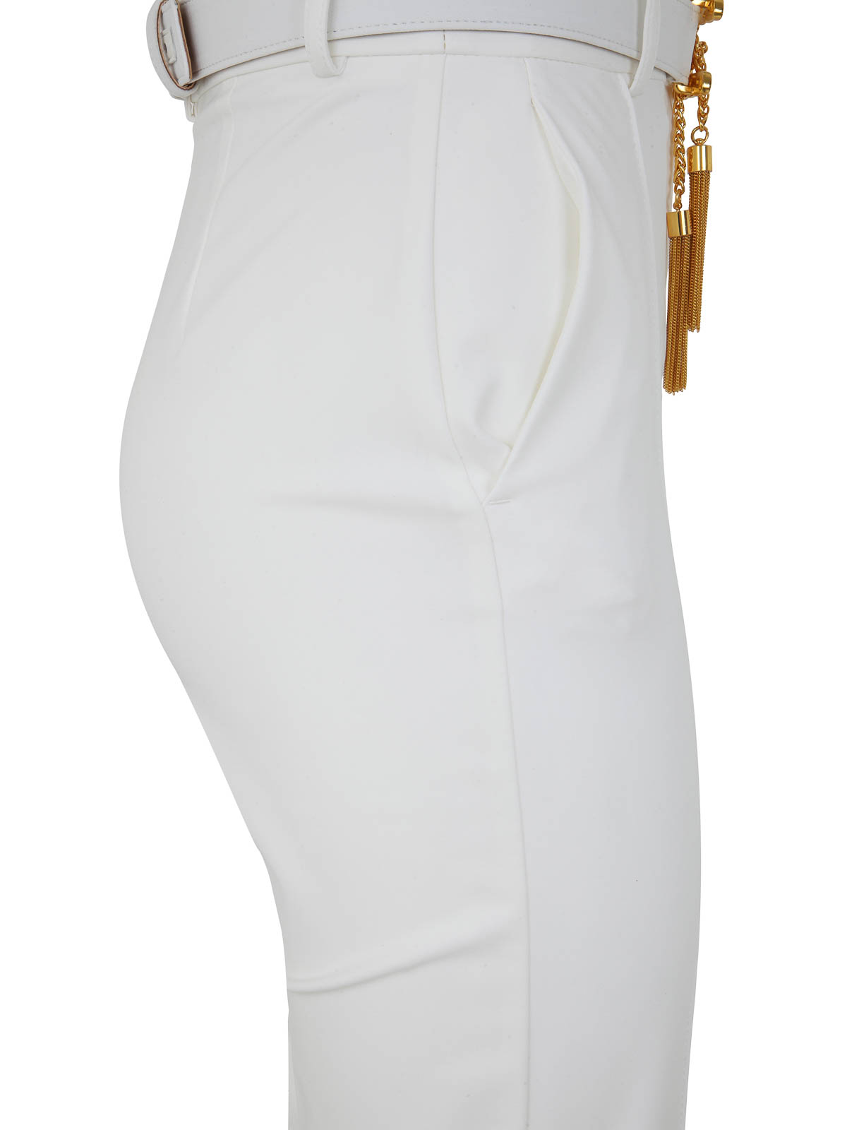 Shop Elisabetta Franchi Straight Leg Trousers With Belt In White