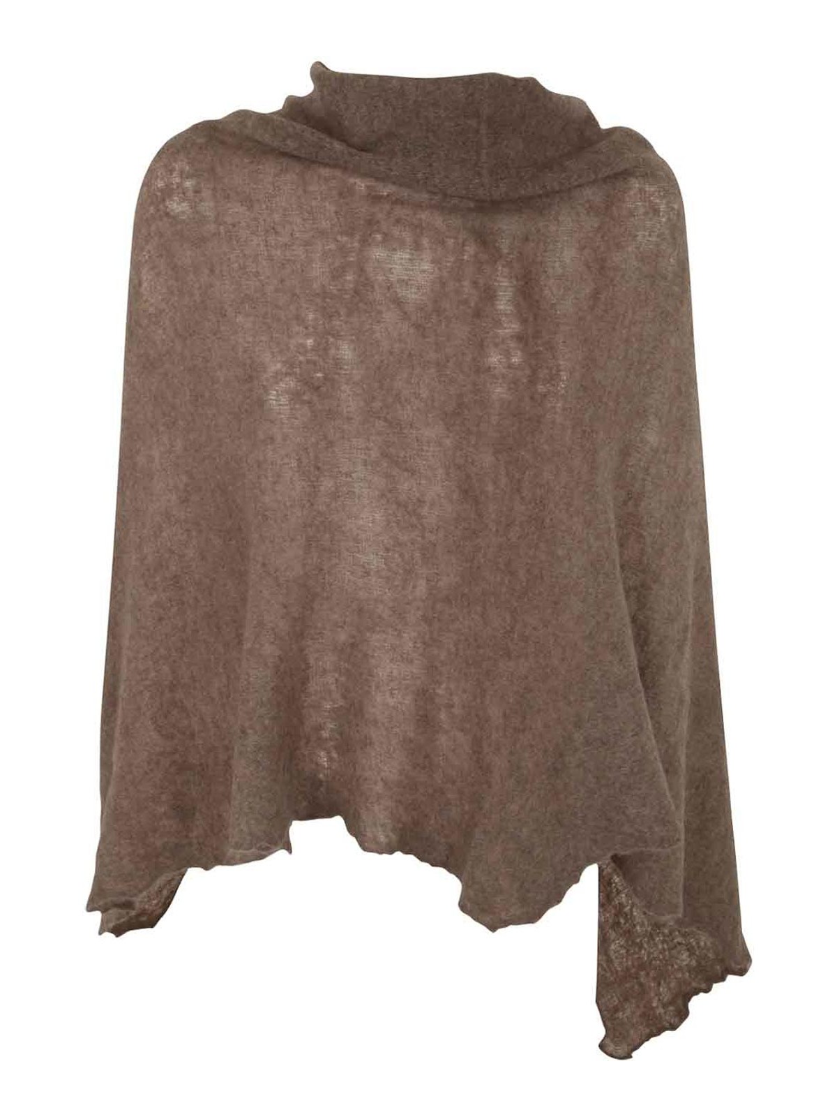 Mirror In The Sky Open Knitted Poncho Melange In Brown
