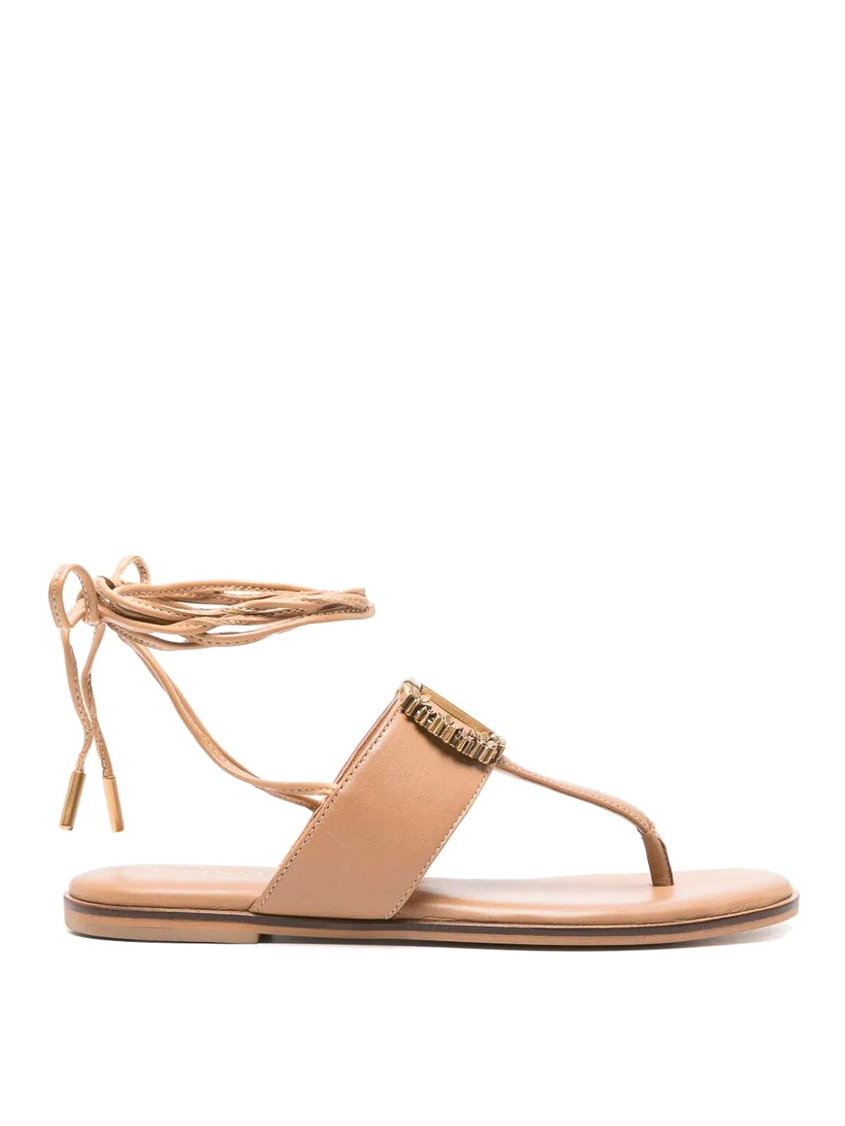 Shop Twinset Slave Flat Sandals In Brown