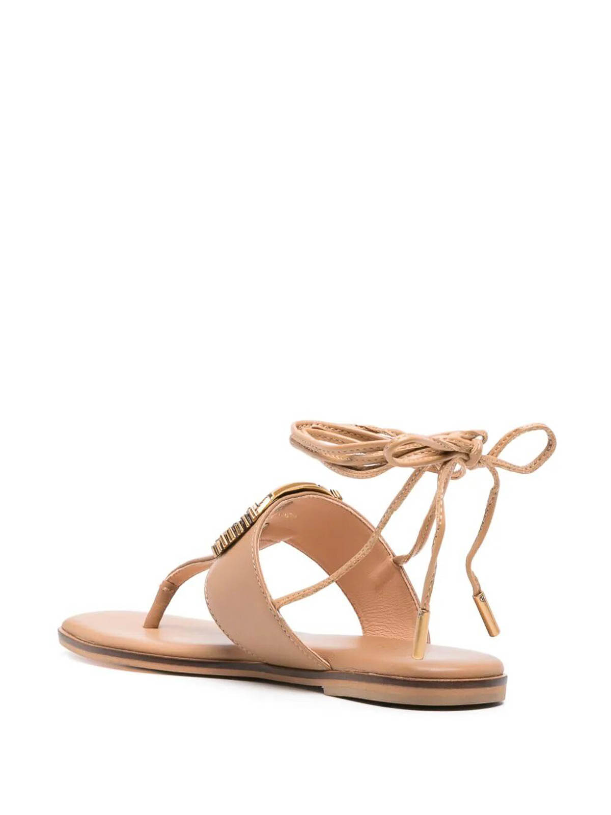 Shop Twinset Slave Flat Sandals In Brown