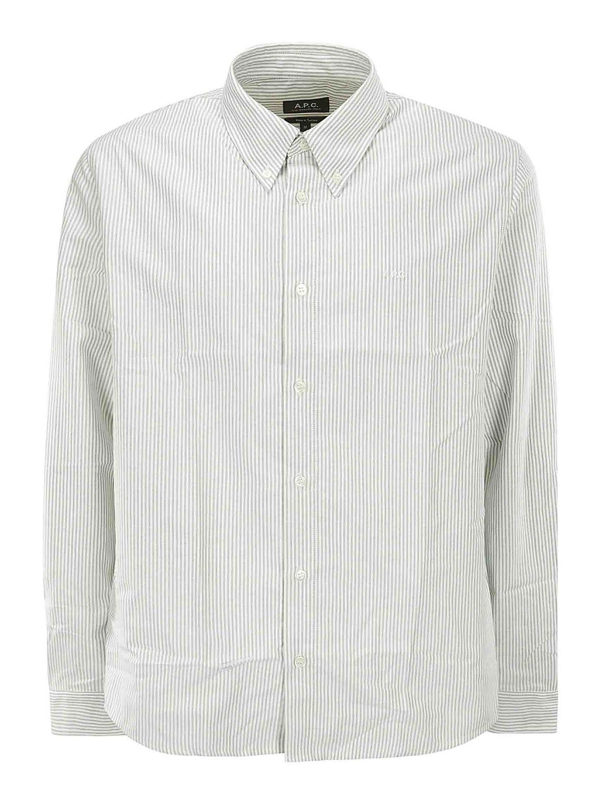 Apc A.p.c. Striped Buttoned Shirt In Green