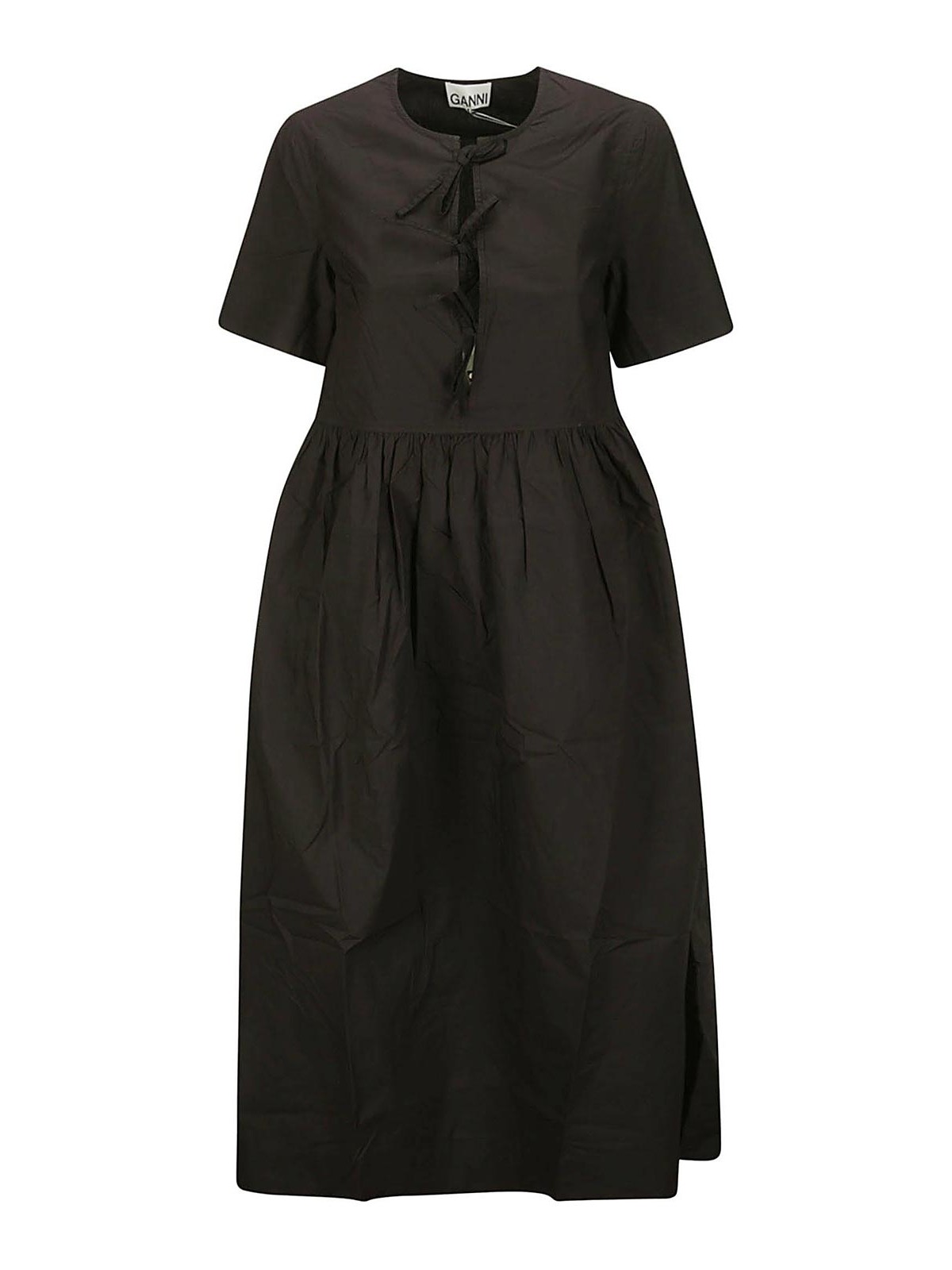 chinese dress ladies Ganni Black Cotton Poplin Long Smock Dress – Shop at the Mix main image 1