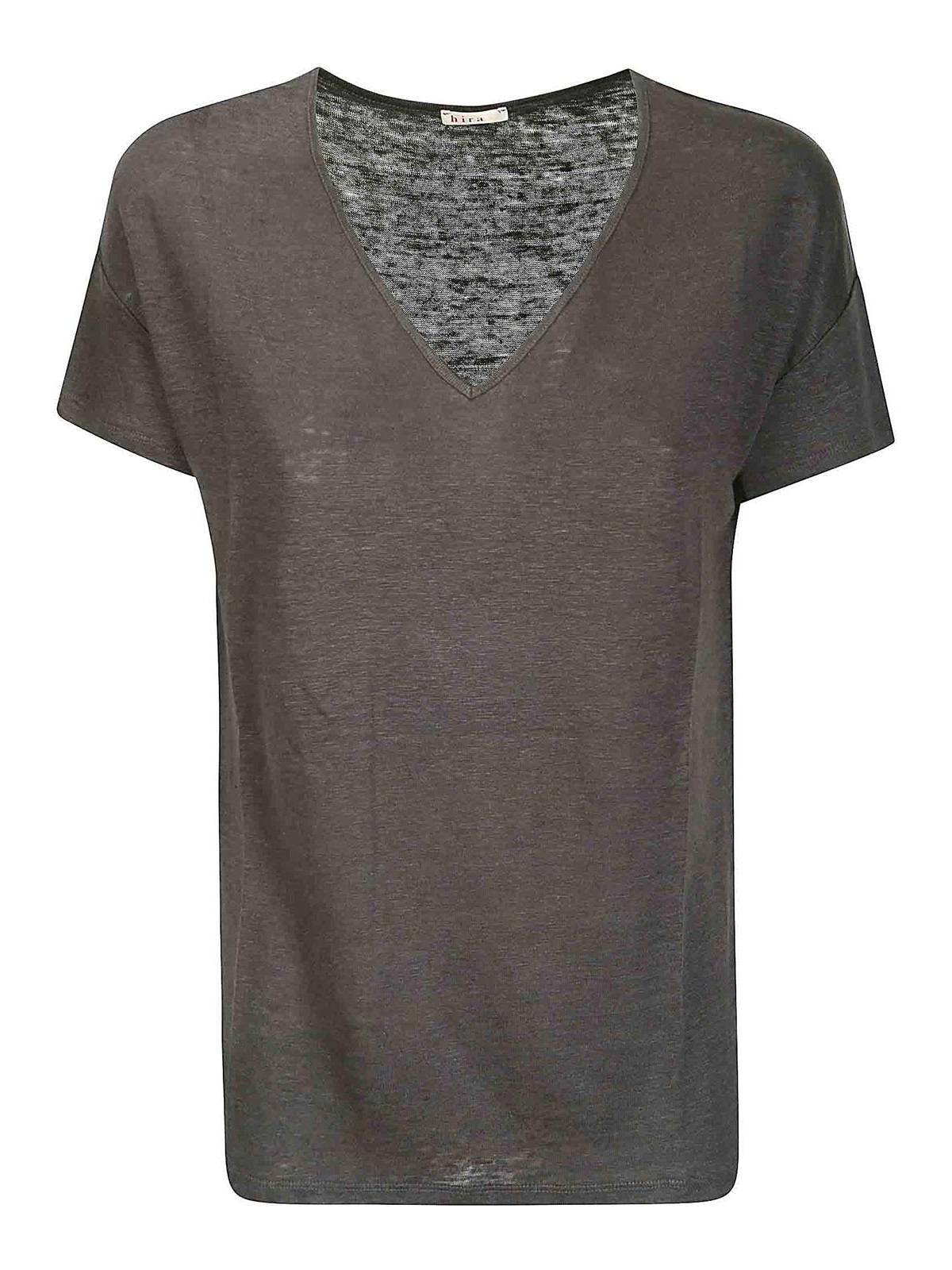 Shop Hira Linen T-shirt With V-neck In Grey