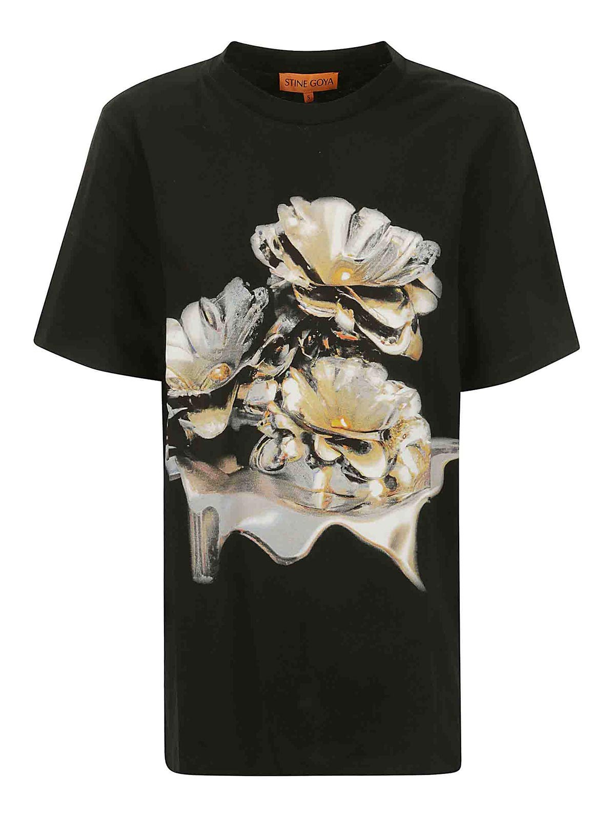 Stine Goya Floral-print Cotton T-shirt In Black