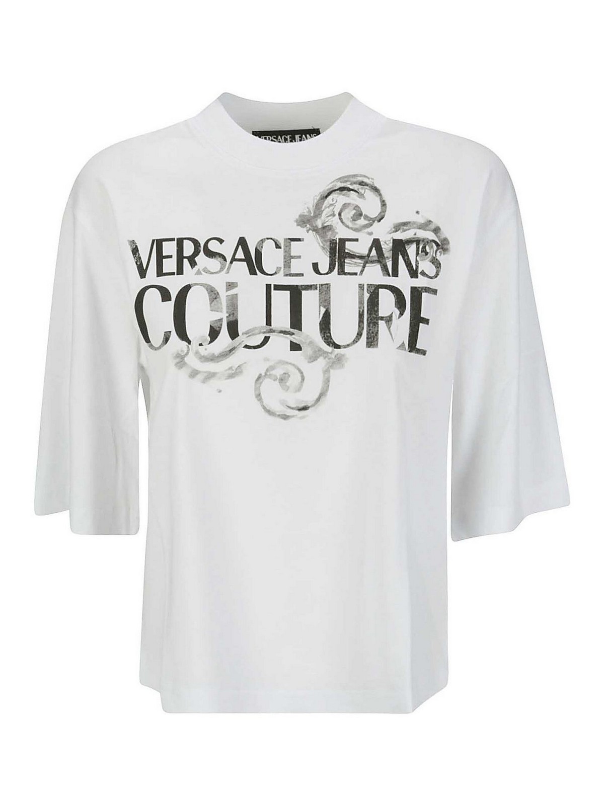 Tシャツ・カットソー VERSACE JEANS Woman T-Shirt White 77HAHT01CJ00T G03 Versace Jeans Couture logo-print Cotton T-shirt | White