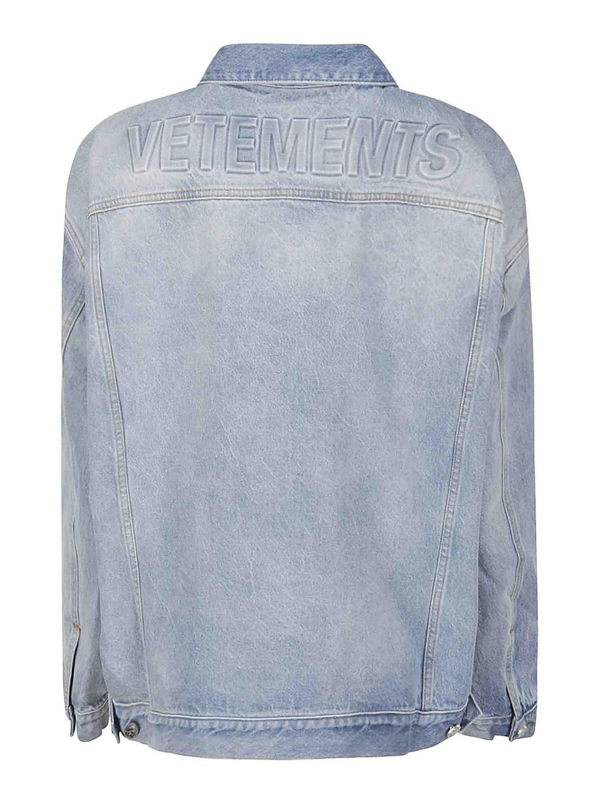 Shop Vetements Logo Denim Jacket In Blue
