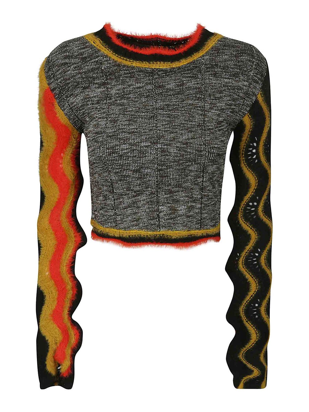 Shop Vitelli Crop Top With Peacock Knit Sleeves In Multicolor