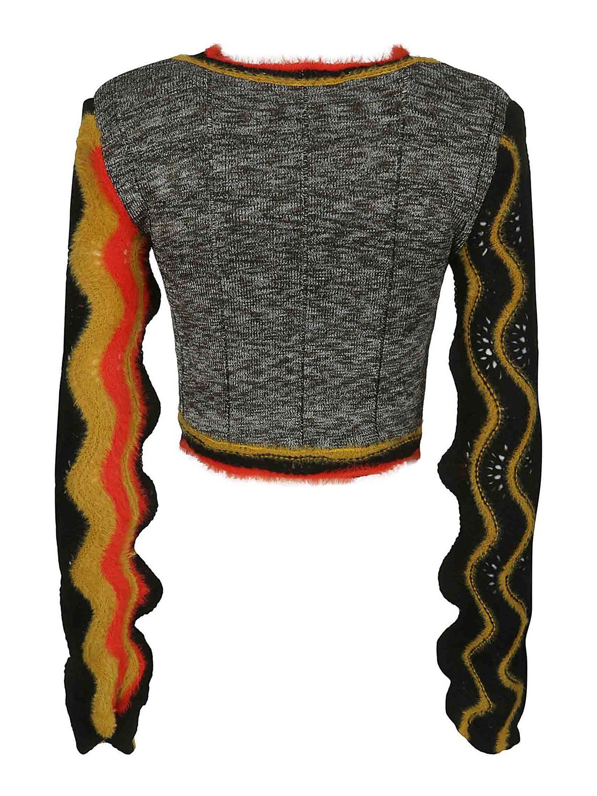 Shop Vitelli Crop Top With Peacock Knit Sleeves In Multicolor