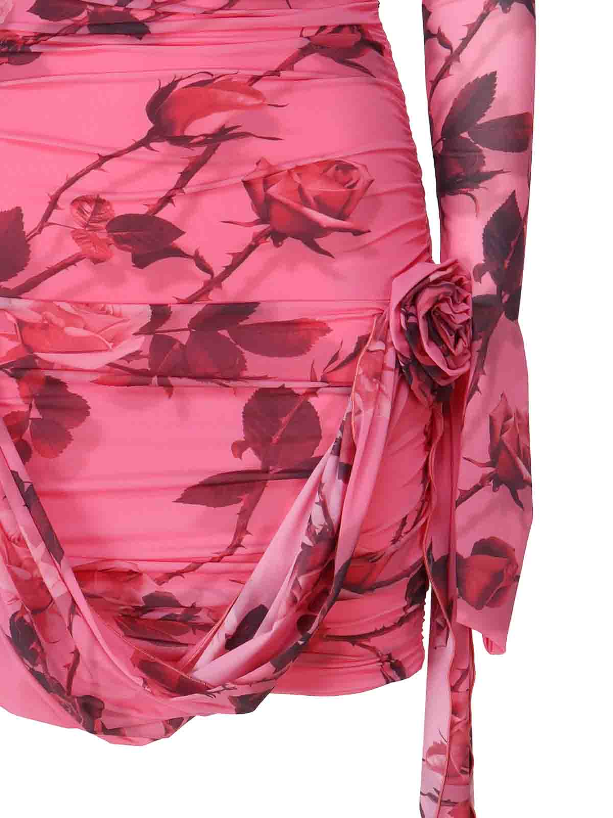 Shop Blumarine Short Jersey Dress In Rose Torchon Print In Nude & Neutrals