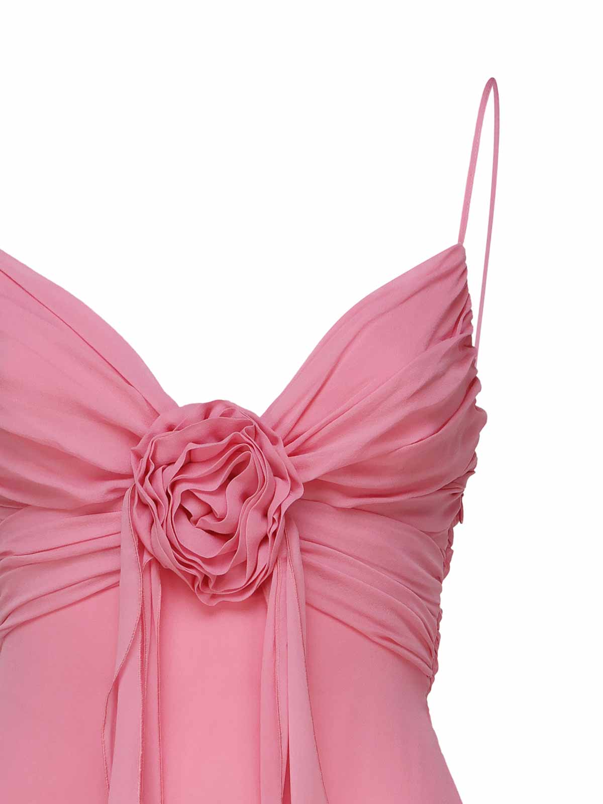Shop Blumarine Long Silk Dress With Draping In Dark Pink