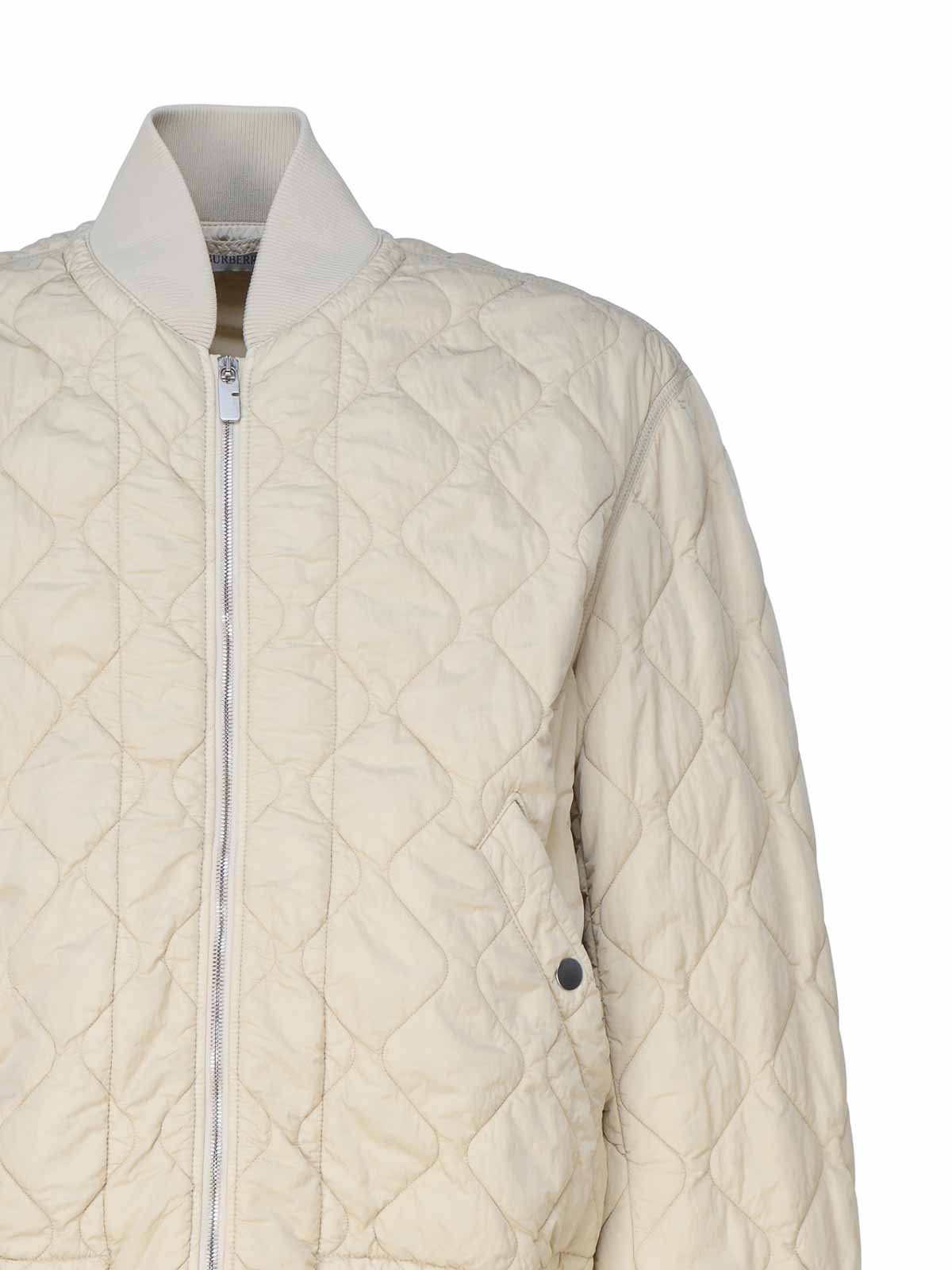 Shop Burberry Quilted Nylon Bomber Jacket In White